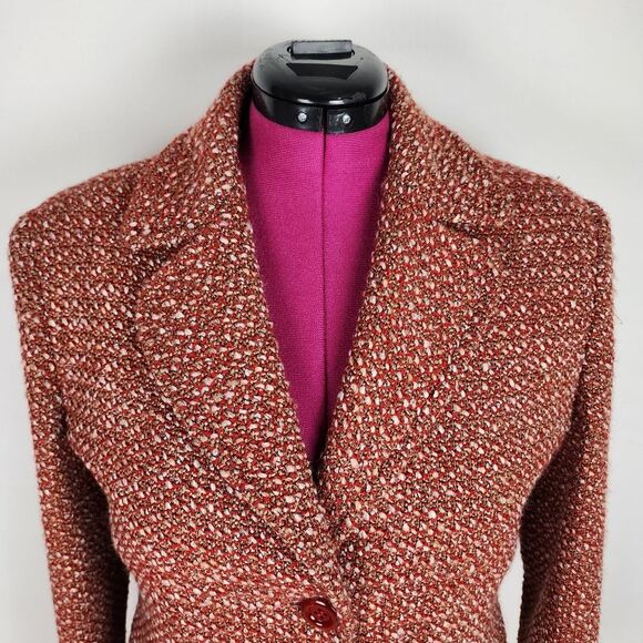 Rodel Spa Italy Wool Blend Coat Red White Cream Fall Winter Size 10 - Picture 13 of 16